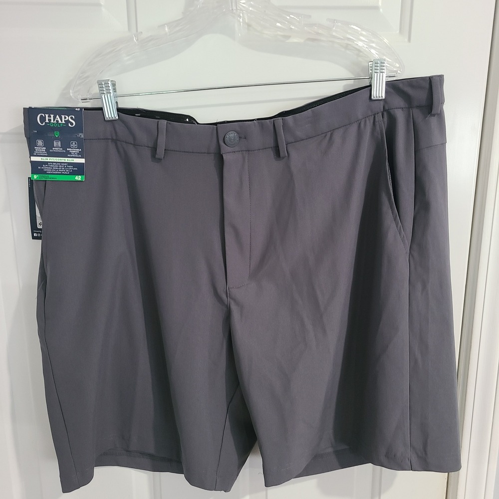 Chaps Golf Mens Shorts 42 Charcoal Grey‎ Slim Fit 9 Inseam Stretch NEW